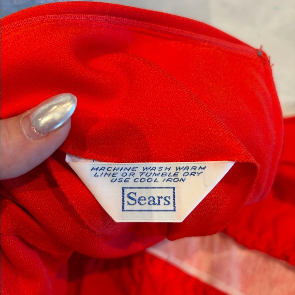 Vintage Red Maxi Dress Sears XS S Boho Empire Waist Tie Back Festival - Picture 4 of 5